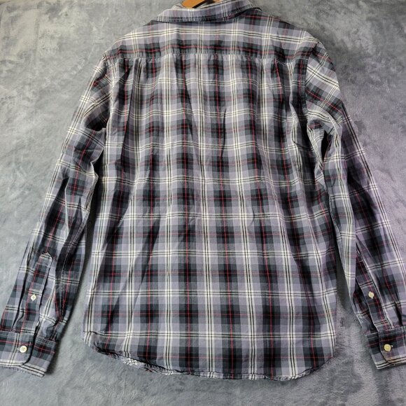 Merona Men’s Plaid Button Up Shirt L Gray Red Long Sleeve Casual Flannel Look - Picture 8 of 10